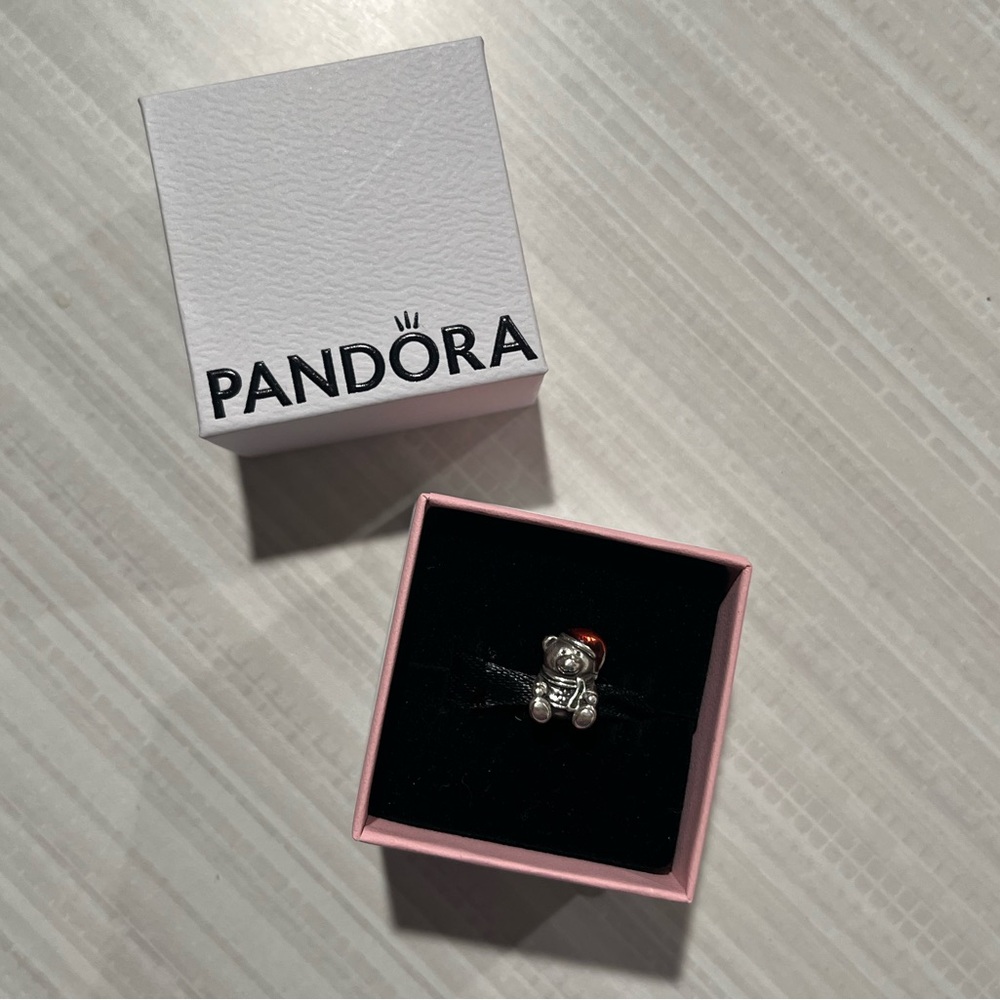 Pandora Christmas Teddy Bear With Red Hat Charm